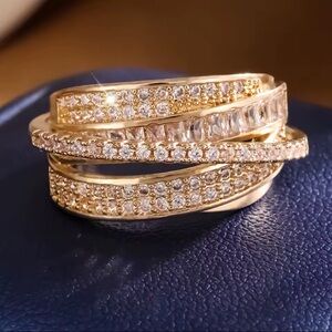 ✨ Elegant Multi-Layer Crystal Gold Ring ✨